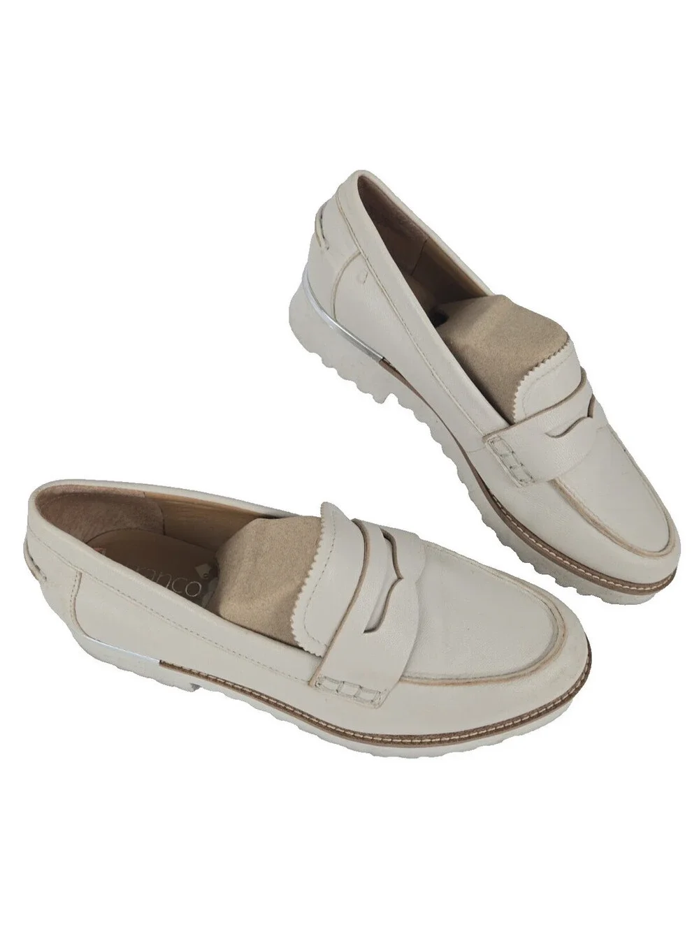 Franco Sarto Dedra Cream Leather Penny Loafers Shoes Lug Bottom Size 7